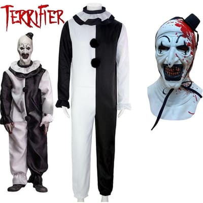 Art The Clown Cosplay Film Terrifier 2 Art The Clown Cosplay Kostuum Jumpsuit Masker Halloween Kostuums Masker voor Mannen Vrouwen L black