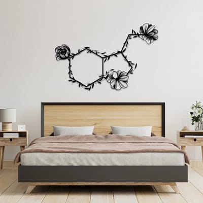 Metalen Wanddecoratie Bloemen – 3D Wandkunst – Zwart – 100 x 66 cm