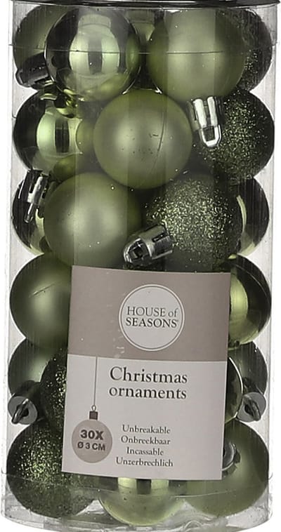 House of Season Kerstballen - 30st - kunststof - donkergroen - 3cm