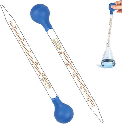 Set van 2 Glazen Pipetten van 10 ml met Rubber Bal en Borstel voor Laboratorium, School en Voedselmetingen