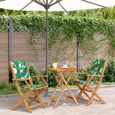 vidaXL - 3-delige - Bistroset - bladpatroon - stof - en - massief - hout