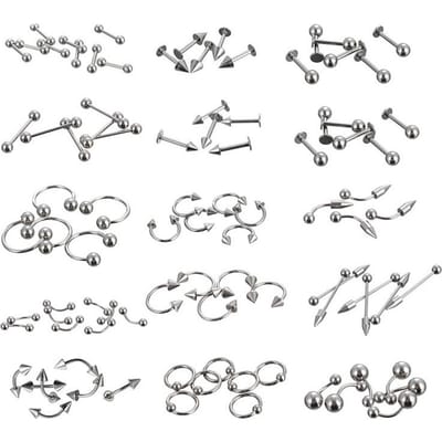 85 pièces bijoux de corps Piercing Lot acier inoxydable nez fer à cheval lèvre langue sourcil Tragus corps argenté