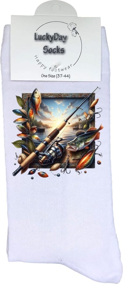 Vissen - Opkikkertje - Hengel - Grappige sokken - Valentijn cadeau - Verjaardag cadeau - Kerst cadeau - Grappige sokken - Leuke sokken - Vrolijke sokken - Kerst sokken - Vaderdag - Moederdag - Socks maken Happy - 37-44