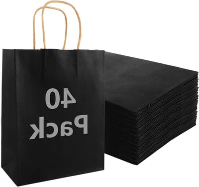 40 stuks papieren zakken met handvat - 21 x 11 x 27 cm - kraftpapieren geschenkzakjes - zwart - cadeautassen voor verpakken, winkelen, verjaardag