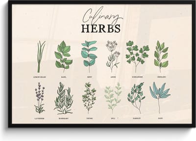 Fotolijst inclusief poster - Posterlijst 120x80 cm - Posters - Kruiden - Planten - Herbs - Groen - Vintage - Foto in lijst - Keuken decoratie muur - Wanddecoratie accessoires - Muurdecoratie - Schilderijen