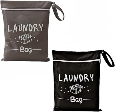 SnelShoppen - Travel Set (Grijs-Zwart, Medium) - Waterdichte Waszak voor Vuile Kleding, Vouwbare Nat Zak voor Sport, Zwemmen, Kamperen en Vakantie, Ge