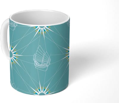 Mok - Koffiemok - Kompas - Zeilen - Boot - Patronen - Mokken - 350 ML - Beker - Koffiemokken - Theemok