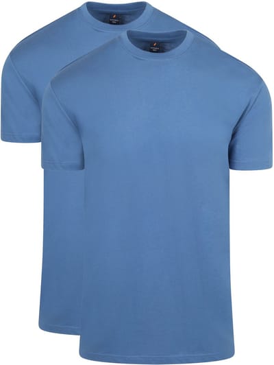 Suitable Obra T-Shirt Hoge Ronde Hals Mid Blauw 2-Pack - Maat M - Heren - Basic T-shirt - Ondershirt