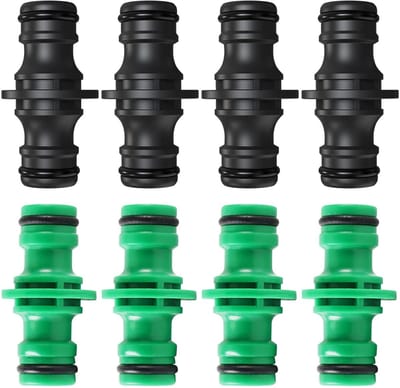 Dailygoods- Slangverbinder 8 Stuks - Dubbele Stekker - Twee-weg Koppeling - Lekvrije Afdichting - Schokbestendig - Hoogwaardig Kunststof - Tuinslangkoppeling
