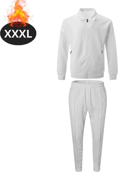Nivard Joggingpak - Huispak - Volwassenen - Trainingspak - Comfortabel - Joggingsbroek - Tracksuit - Heren - Rits - Wit - XXXL