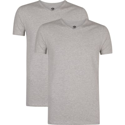 Petrol Industries T-Shirts Heren 2-Pack - V-Hals - Korte Mouwen - Katoen-Elastaan Mix - Effen Design - Multipack van 2 stuks - Grijs - Maat S