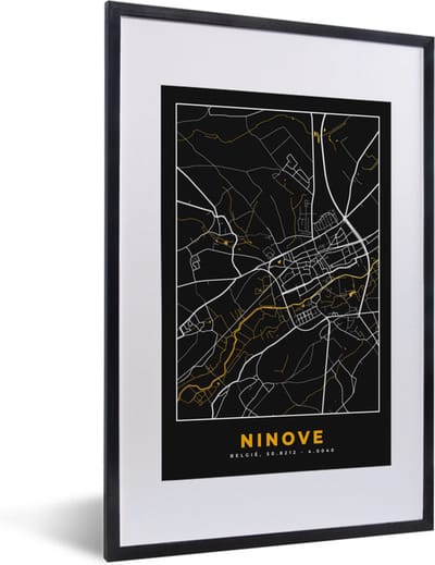 Fotolijst incl. Poster - Plattegrond - Ninove - Stadskaart - Goud - Kaart - 40x60 cm - Posterlijst