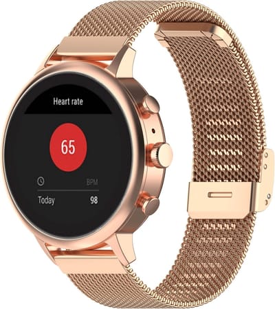 By Qubix - Geschikt voor Garmin bandje - 18mm - Geschikt voor Garmin Venu 3s / Vivoactive 4s / Venu 2s / Vivomove 3s / Forerunner 255s / 265s - Milanese bandje met klemsluiting - Champagne goud