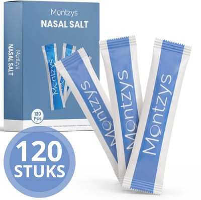 Montzys® Neus Spoelzout Set - 120 Stuks - Geschikt voor Neusreiniger, Neusdouche & Neusspoeler - Neti Pot met Nasaal Zout - voor Kinderen, Baby & Volwassenen
