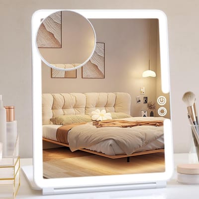 Opvouwbare Make-up Spiegel voor Reizen, Oplaadbare Verlichte Spiegel met 10x Vergroting, Dimbare Verlichting en Ultra-dunne Ontwerp - Perfect voor Make-up en Verzorging