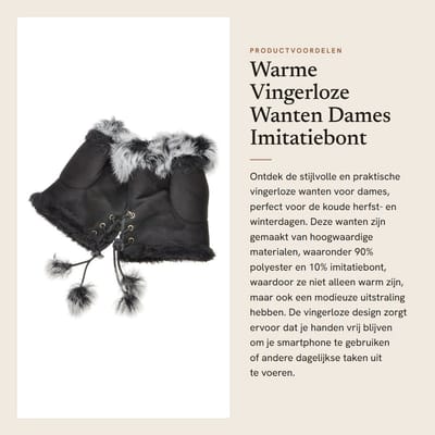 Dailygoods- Vingerloze Wanten - Warme Handschoenen - Imitatiebont - Dames - Herfst/Winter - Verstelbaar Koord