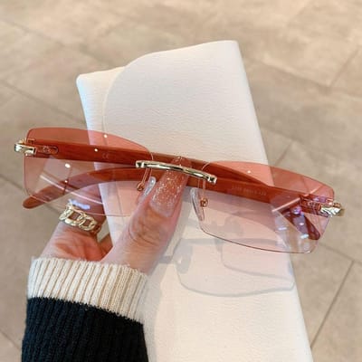 Gradient Punk Zonnebril Trendy UV400 Randloze Brillen Rechthoekige Zonnebril voor Dames & Heren Gold-Pink white