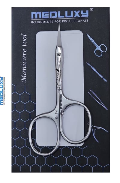 Medluxy - Nagelriemschaar (huid- en vellenschaartje) - Gebogen - Spits / Scherp punt - 10 cm - A-symmetrisch - Ergonomisch [PM0588] ( Nagelriemknipper , Cuticle Cutter , verwijderen van nagelriemen , Asymmetric ergonomic - Professioneel)