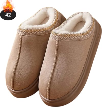 Nivard Warme Pantoffels - Sloffen - Slippers - Dames - Heren - Pluche - Maat 42 - Kaki