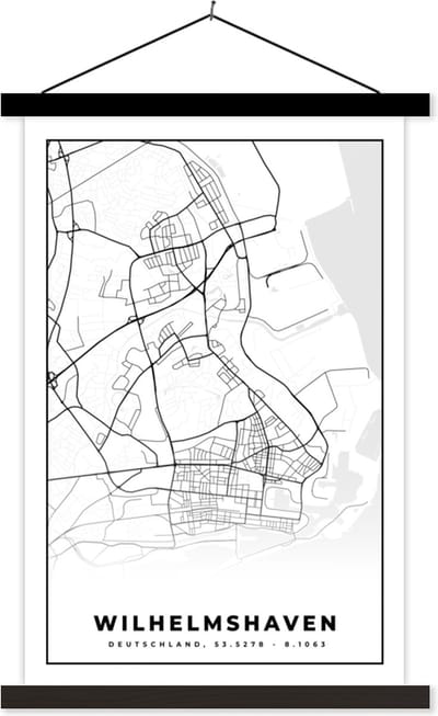 Posterhanger incl. Poster 40x60 cm - Schoolplaat - Wilhemshaven - Plattegrond - Kaart - Stadskaart - Textielposter - Zwarte latten - Stadskaart