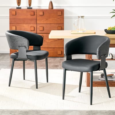 MIVRAY Eetkamerstoel Set Van 2 - Met Armleuningen En Ergonomische Rugleuning - Voor Eetkamer En Woonkamer - PU Zwart