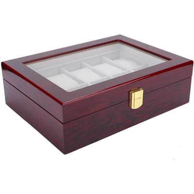 Boîte de Présentation Montres en Bois 10 Grilles Fenêtre Transparente Boîte de Rangement Montres (rouge) gray