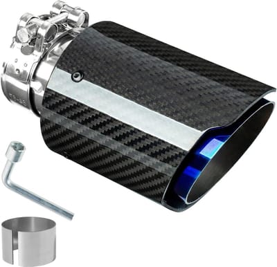 Dailygoods - Catekro Uitlaatpunten van 63 mm roestvrij staal en carbon, universele inlaat (63 mm) en uitlaat (89 mm), eindgeluiddemper voor dieper motorgeluid, bolt-on-montage voor auto (lichtzwart-blauw)