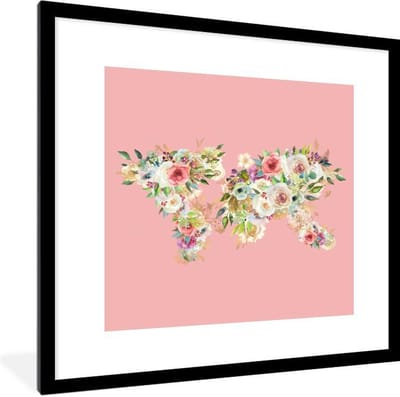 Poster in lijst - Fotolijst 40x40 cm - Posters - Wereldkaart - Bloemen - Pastel - Posterlijst zwart - Decoratie - Wanddecoratie woonkamer - Muurdecoratie slaapkamer