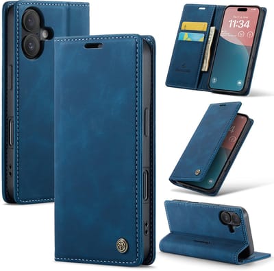 Casemania Hoesje Geschikt voor Apple iPhone 17 - Navy Blue - Dunne Bookcase met Pasjeshouder - Slim Wallet Case - Donker Blauw