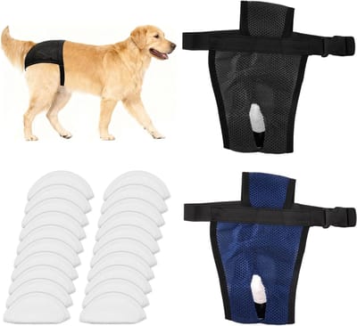 Hernieuwbare hondenbroekjes met 20 hygiënische pads, wasbare puppy luiers, verstelbare en comfortabele menstruatiebroekjes voor honden (XL 50cm-59cm)
