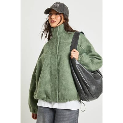 boohoo Dames Getextureerd Wollen Look Bomberjack | Groente | Maat: 40