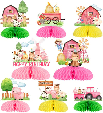 Allecto - Feestdecoratie - Boerderij Thema - 24 Kaarten en Sticks - Roze - Dieren Babyshower - Party Toppers - Kinderen