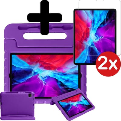 Hoesje - Geschikt voor Apple iPad Pro (2020) - 11 inch - Met 2x Screenprotector - Kinderhoes - Shockproof Bumper - Kidsproof Case - Tablethoes - Kinder Hoes Cover - Paars