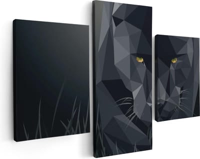 Artaza Canvas Schilderij Drieluik Zwarte Panter Van Origami - Abstract - 90x60 - Foto Op Canvas - Canvas Print