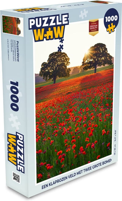 Puzzel Een Klaprozen veld met twee grote bomen - Legpuzzel - Puzzel 1000 stukjes volwassenen