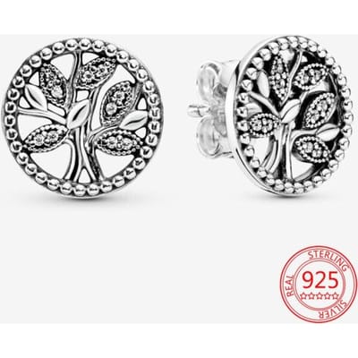Nouvelles Boucles d'oreilles Puces Arbre Généalogique Étincelant en Argent Sterling 925 Cadeaux d'Anniversaire à la Mode gray