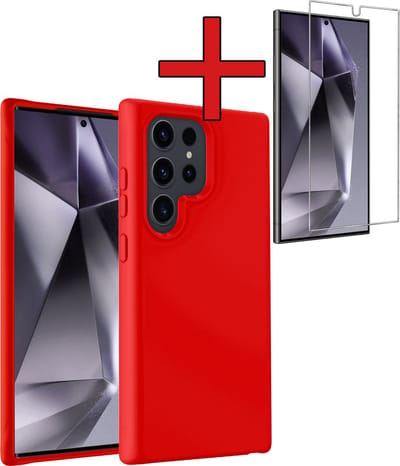 Hoesje - Met Screenprotector - Geschikt voor Samsung Galaxy S24 Ultra - Sterk & Shockproof - Telefoon Hoes - Back Cover - Siliconen Case - Telefoonhoes - Rood