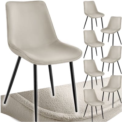 tectake® Eetkamerstoel - Gevoerde fluwelen zitting - Zwart metalen poten - Woonkamer, eetkamer, slaapkamer en kantoor - Draagkracht 120 kg - Set van 8 - Crème /zwart