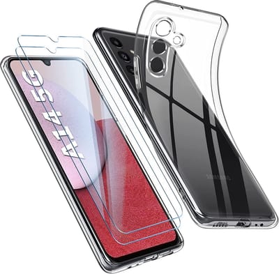 Casemania Hoesje Geschikt voor Samsung Galaxy A14 - Transparant + 2X Glazen Screenprotector - Siliconen Back Cover