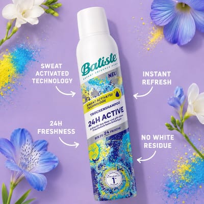Batiste 24H Active Droogshampoo 200 ml – Sweat Activated Technology – Tot 24 Uur Fris – Voor Sportieve Mensen – Vegan – Onzichtbare Finish