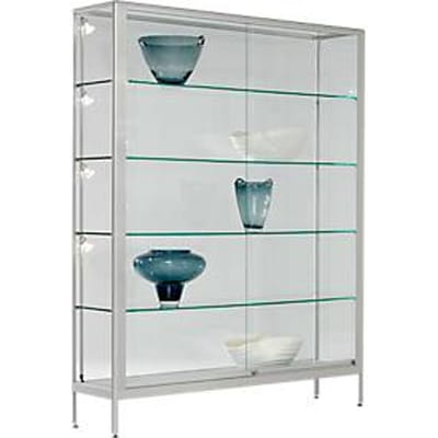 Staande vitrinekast, stabiel aluminium frame, 1500 x 400 x 1950 mm
