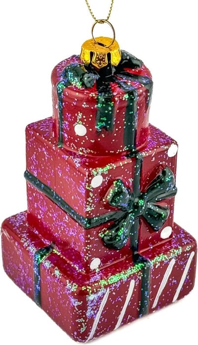HomeBound by KY | Kersthanger stapel cadeaus glitter | 6,1x6,1x10,7cm | kerst | kerstbal