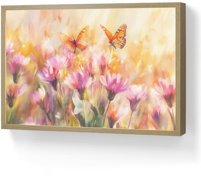 Wandlamp 60x40 cm - Oplaadbaar - Vlinders - Oranje - Bloemen - Wandlampen binnen woonkamer - Slaapkamer lamp - Decoratieve nachtlamp - Vloerlamp draadloos