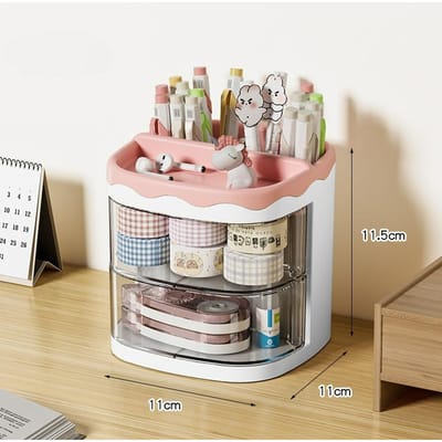 Praktische dubbele lagen roterende potloden opbergrek multifunctionele bureau organizer pennenhouder studenten cosmetica opbergplank