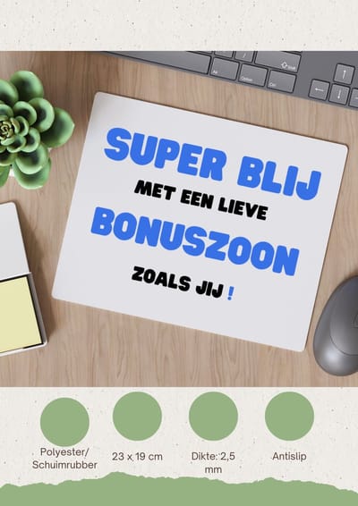 Akyol - super blij met een lieve bonuszoon zoals jij Muismat - Zoon - de liefste bonuszoon - verjaardag - cadeautje voor zoon - zoon artikelen - kado - geschenk - 23 bij 19 cm