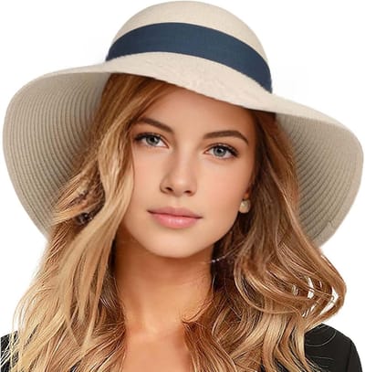 VHV - Zonnehoed Dames - Beige Brede Rand Hoed - Opvouwbare Strandhoed voor Vakantie en Tuin