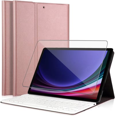 Hoes met toetsenbord geschikt voor Samsung Galaxy Tab S10 FE / S10 Lite / S9 FE / S9 - Screen Protector GlassGuard - Keyboard Book Case Cover Hoesje Rose & Screenprotector