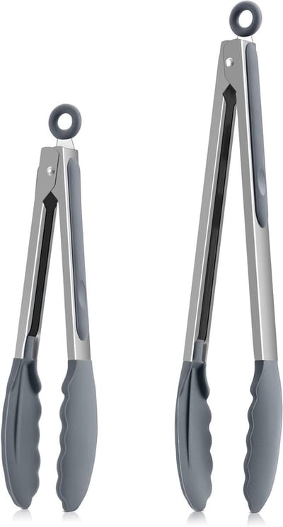 Set van 2 Keukentangen van RVS en Siliconen - 35 cm en 27 cm - Ideaal voor Grillen, Koken en Bakken met Antikleef Tips en Vergrendelbare Handgreep