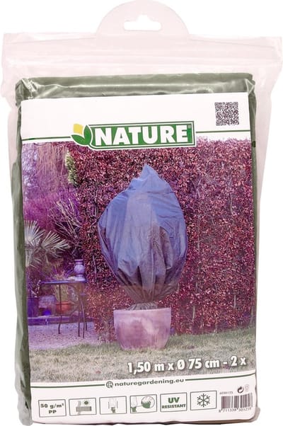 Plantenhoes tegen vorst met aantrekkoord groen H 1,5 meter x D 75 cm 50 g/m2 set van 2 stuks Anti-vorst beschermhoes planten
