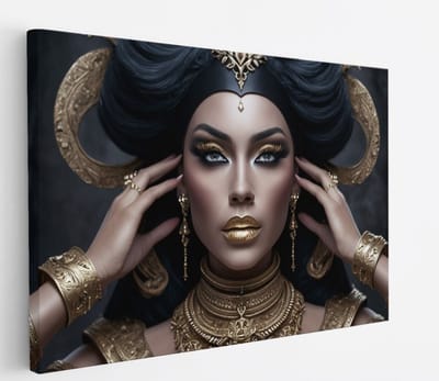 Saammp Canvas Schilderij - Arabische Vrouw - Sieraden - abstract - Goud - 30x20 - Foto op canvas - Wanddecoratie - Muurdecoratie Woonkamer - Slaapkamer decoratie - Canvas Print